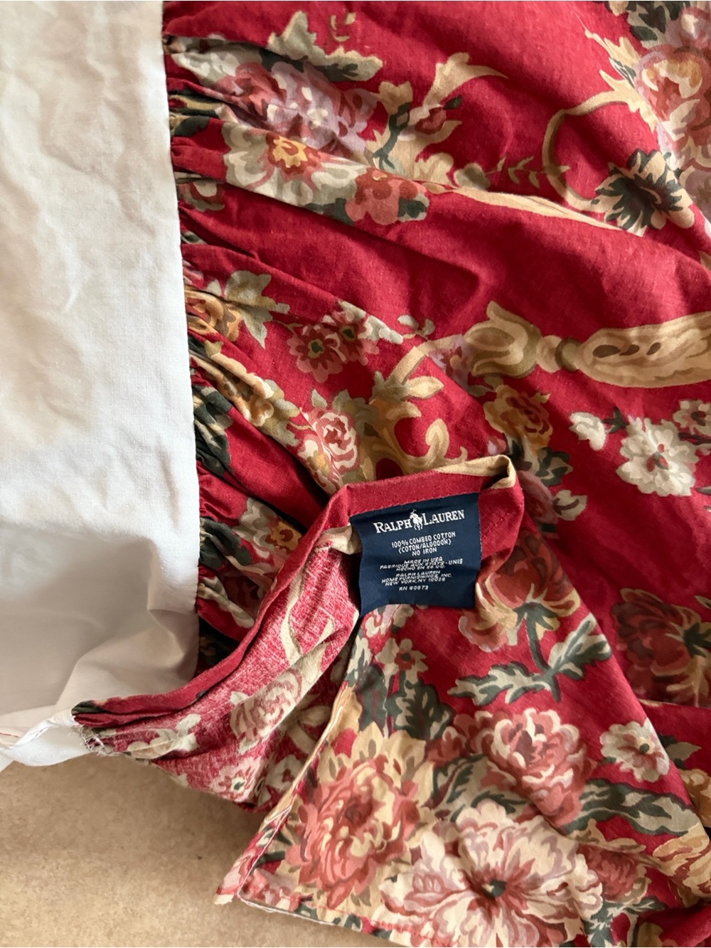 Ralph Lauren Full Floral Bed Skirt Ruffled Panel with White Topper - Picture 3 of 3